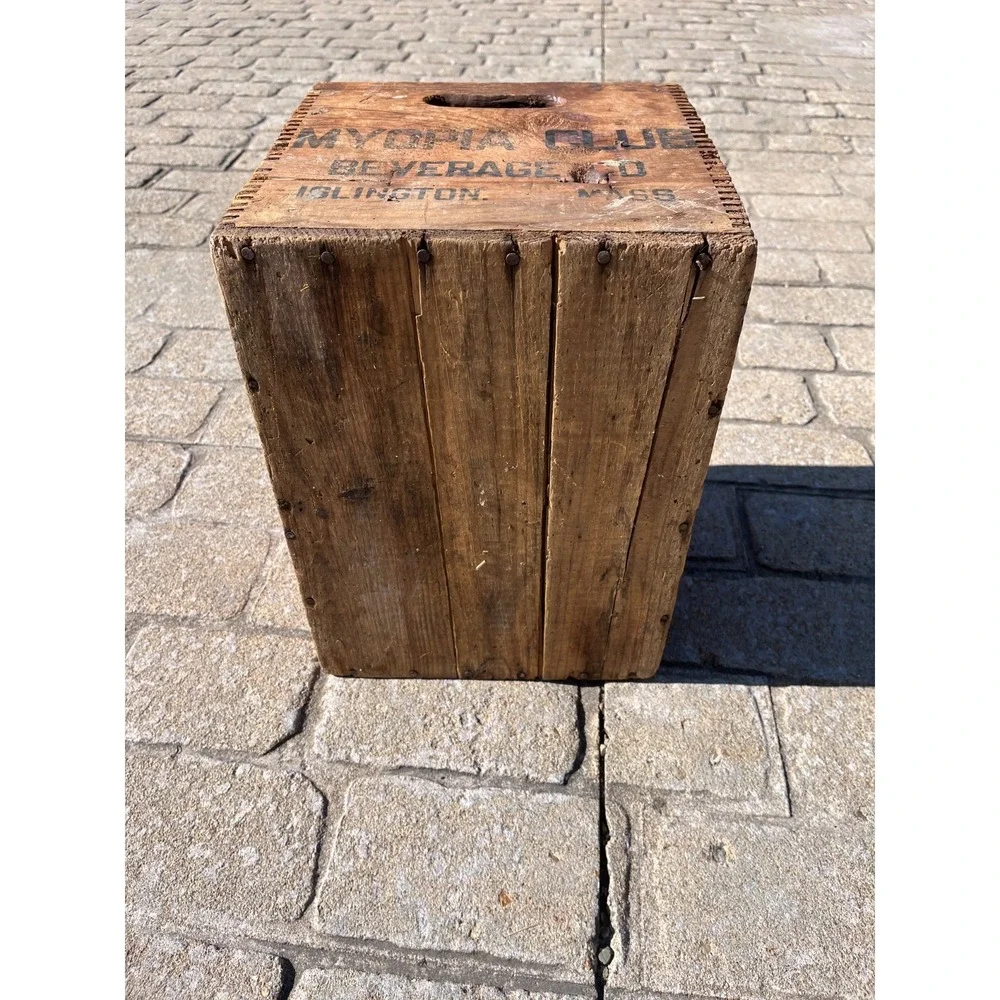 Rare Vintage Myopia Club Beverage Co Islington MA Wooden Wood Crate Box